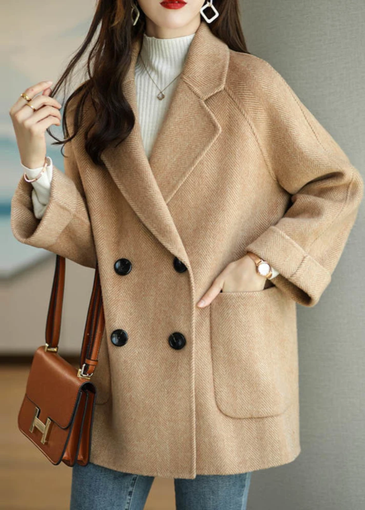Mune | Women's Wool Blend Trench Coat with Double Button Placket and Notch Collar