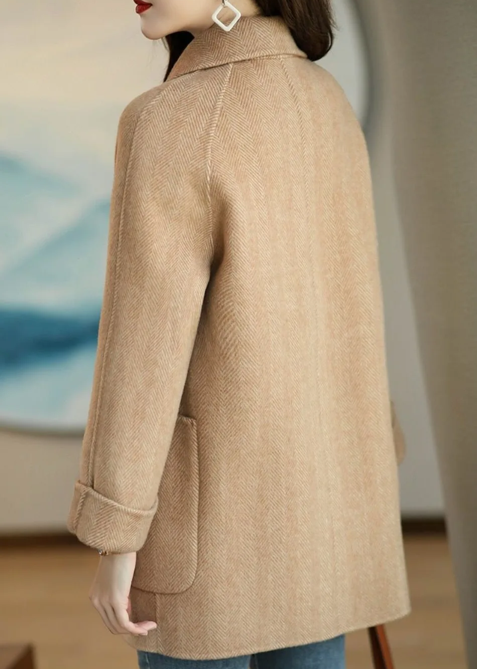 Mune | Women's Wool Blend Trench Coat with Double Button Placket and Notch Collar