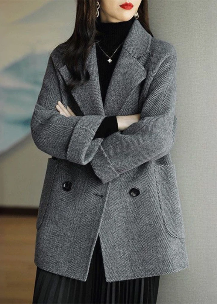 Mune | Women's Wool Blend Trench Coat with Double Button Placket and Notch Collar