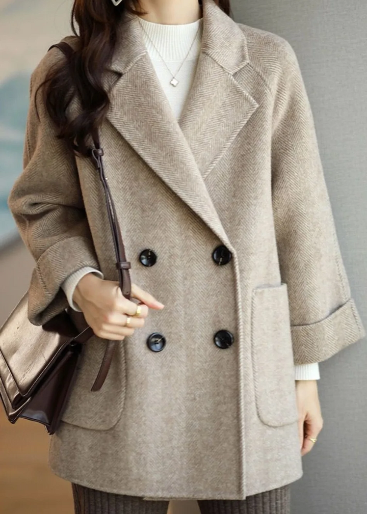 Mune | Women's Wool Blend Trench Coat with Double Button Placket and Notch Collar