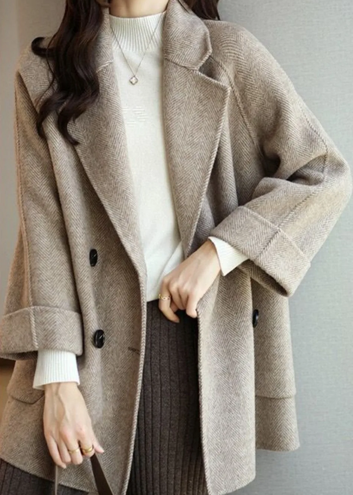 Mune | Women's Wool Blend Trench Coat with Double Button Placket and Notch Collar
