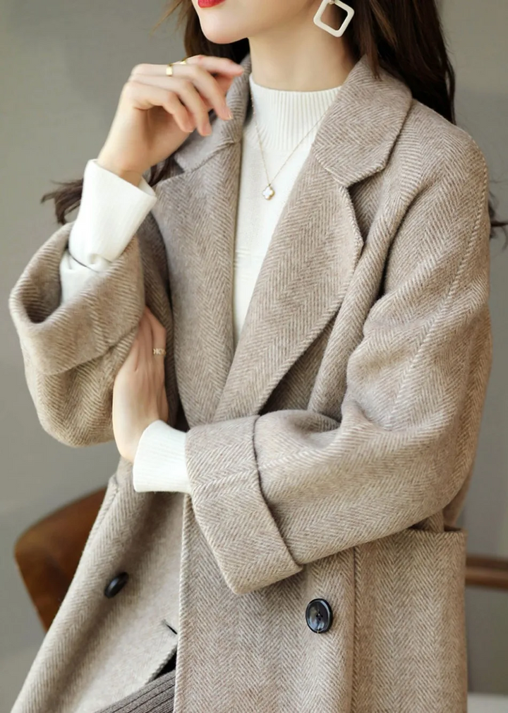 Mune | Women's Wool Blend Trench Coat with Double Button Placket and Notch Collar