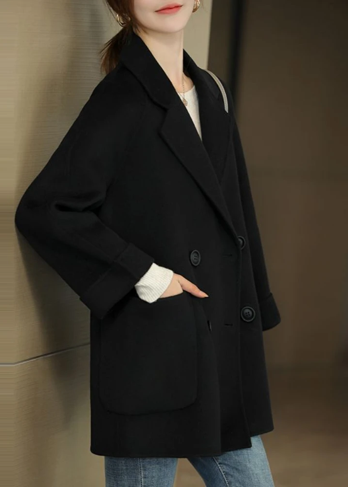 Mune | Women's Wool Blend Trench Coat with Double Button Placket and Notch Collar