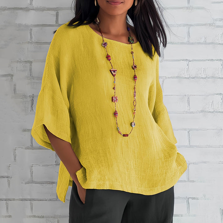 Mune Fashion | Pink Loose Round Neck Shirt with 3/4 Sleeves for Women