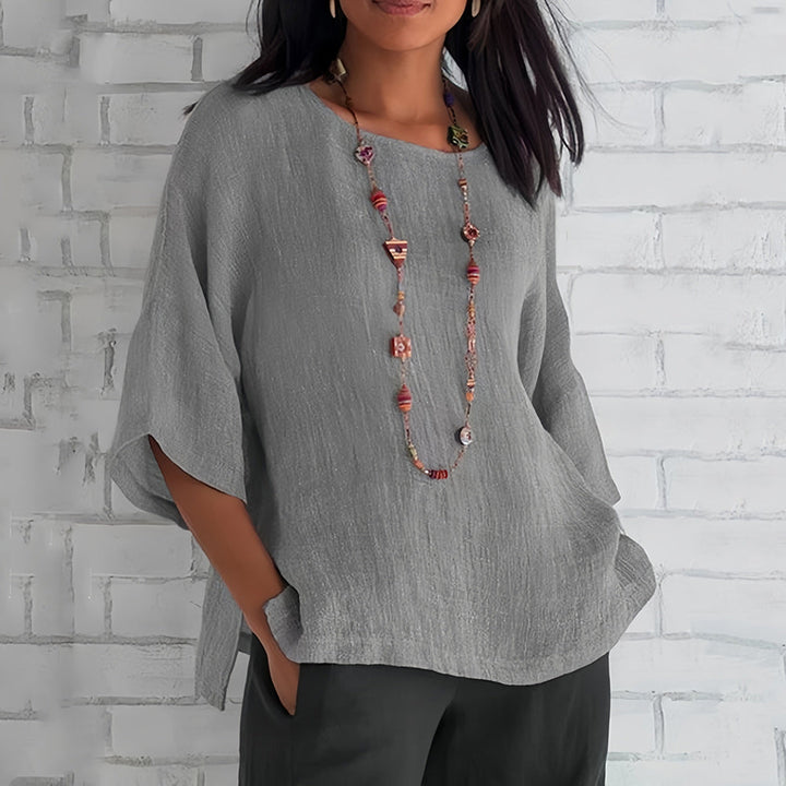Mune Fashion | Pink Loose Round Neck Shirt with 3/4 Sleeves for Women