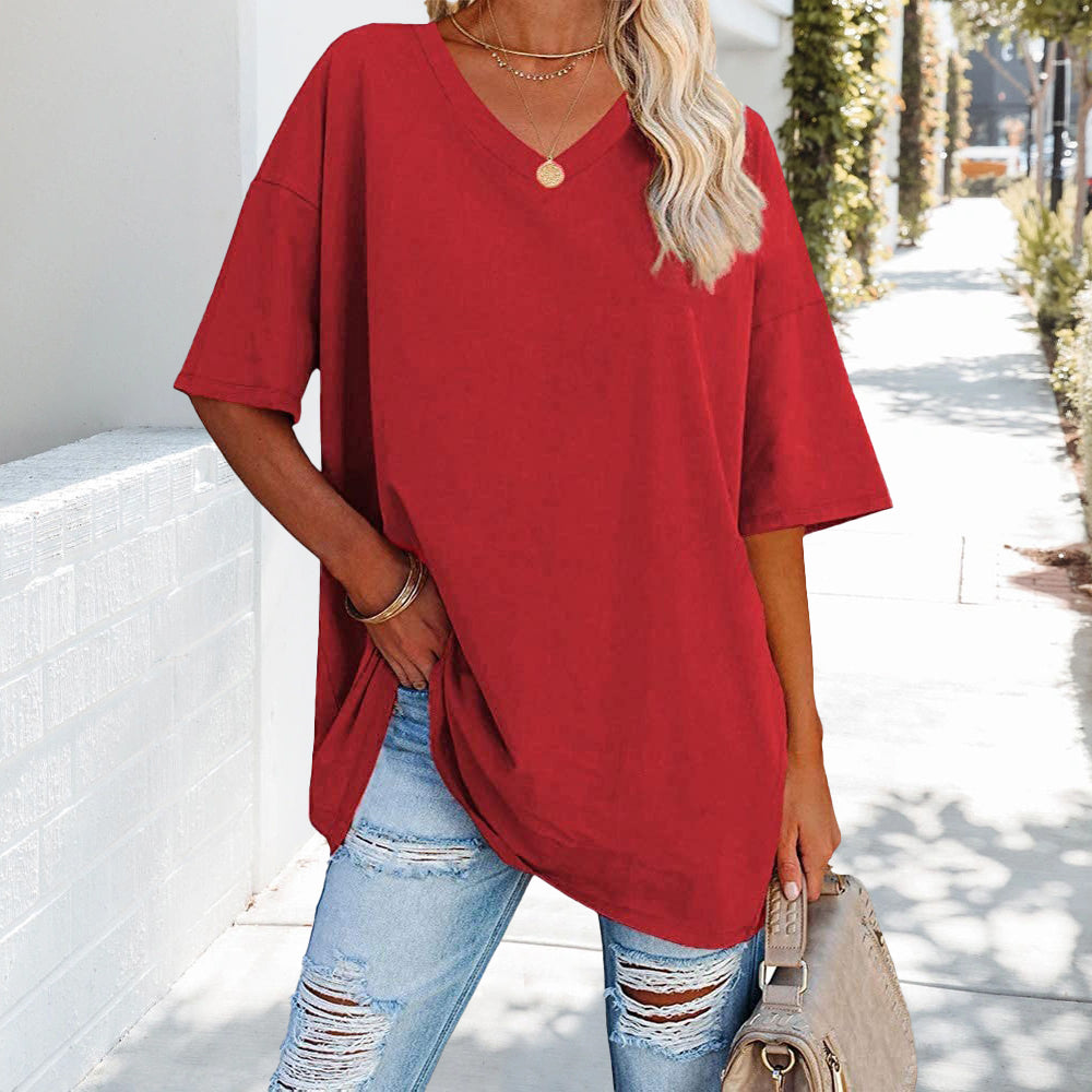 Mune Fashion | Solid New Women's Cotton T-Shirt with V-Neck
