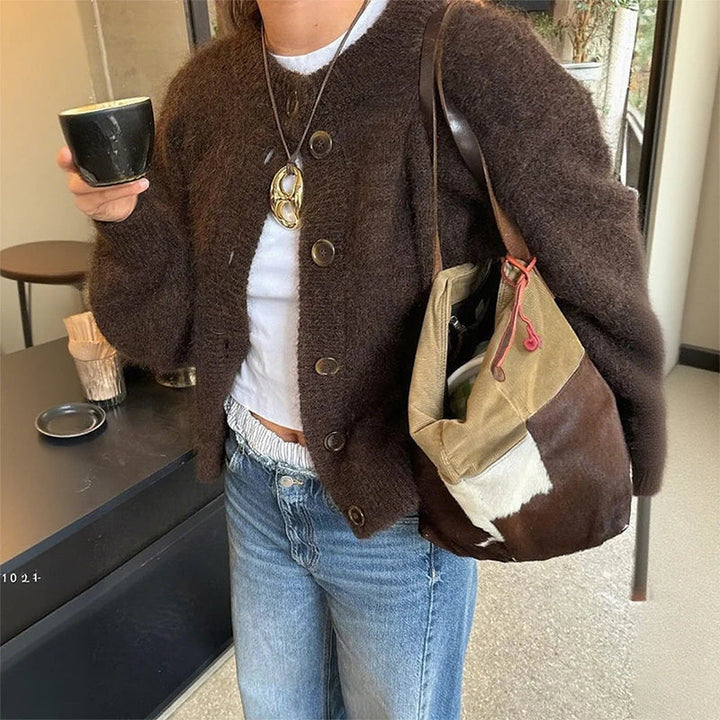 Mune | Women Brown Cardigan with Long Sleeves and Button Closure