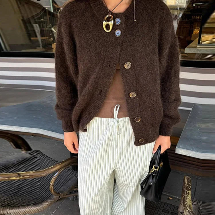 Mune | Women Brown Cardigan with Long Sleeves and Button Closure