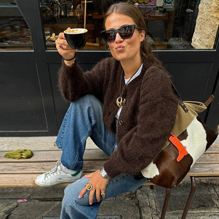Mune | Women Brown Cardigan with Long Sleeves and Button Closure