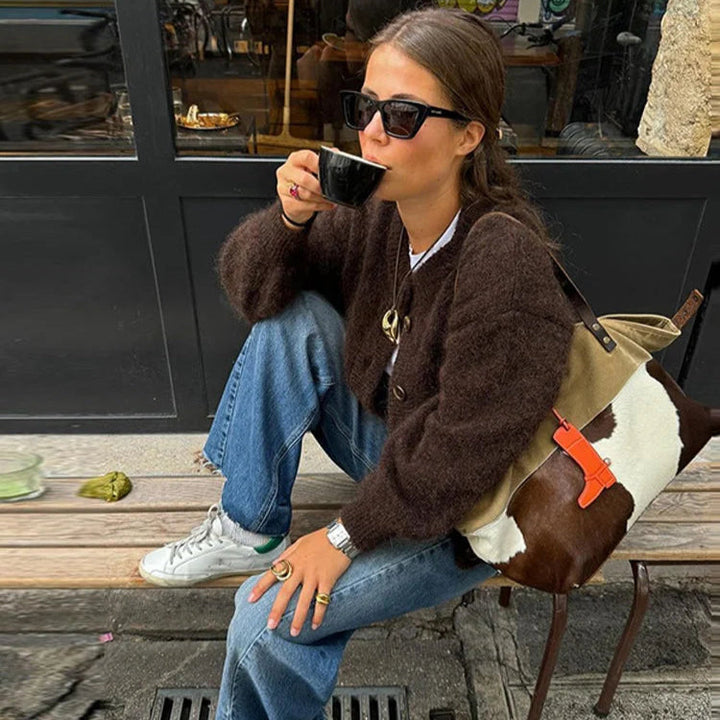 Mune | Women Brown Cardigan with Long Sleeves and Button Closure