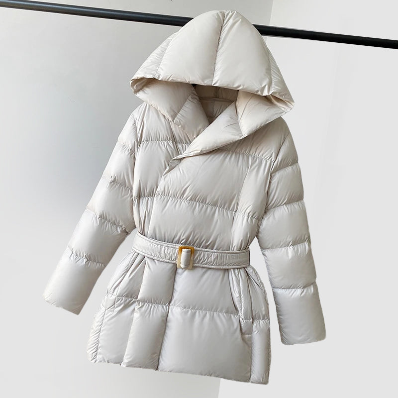 Mune | Women's Padded Puffer Jacket with Hood and Waist Belt