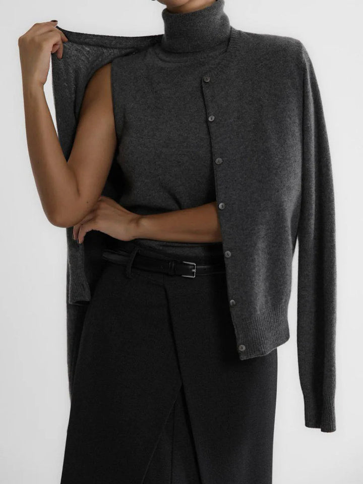 Mune | Women's Knit Cardigan and Turtleneck Sweater Set