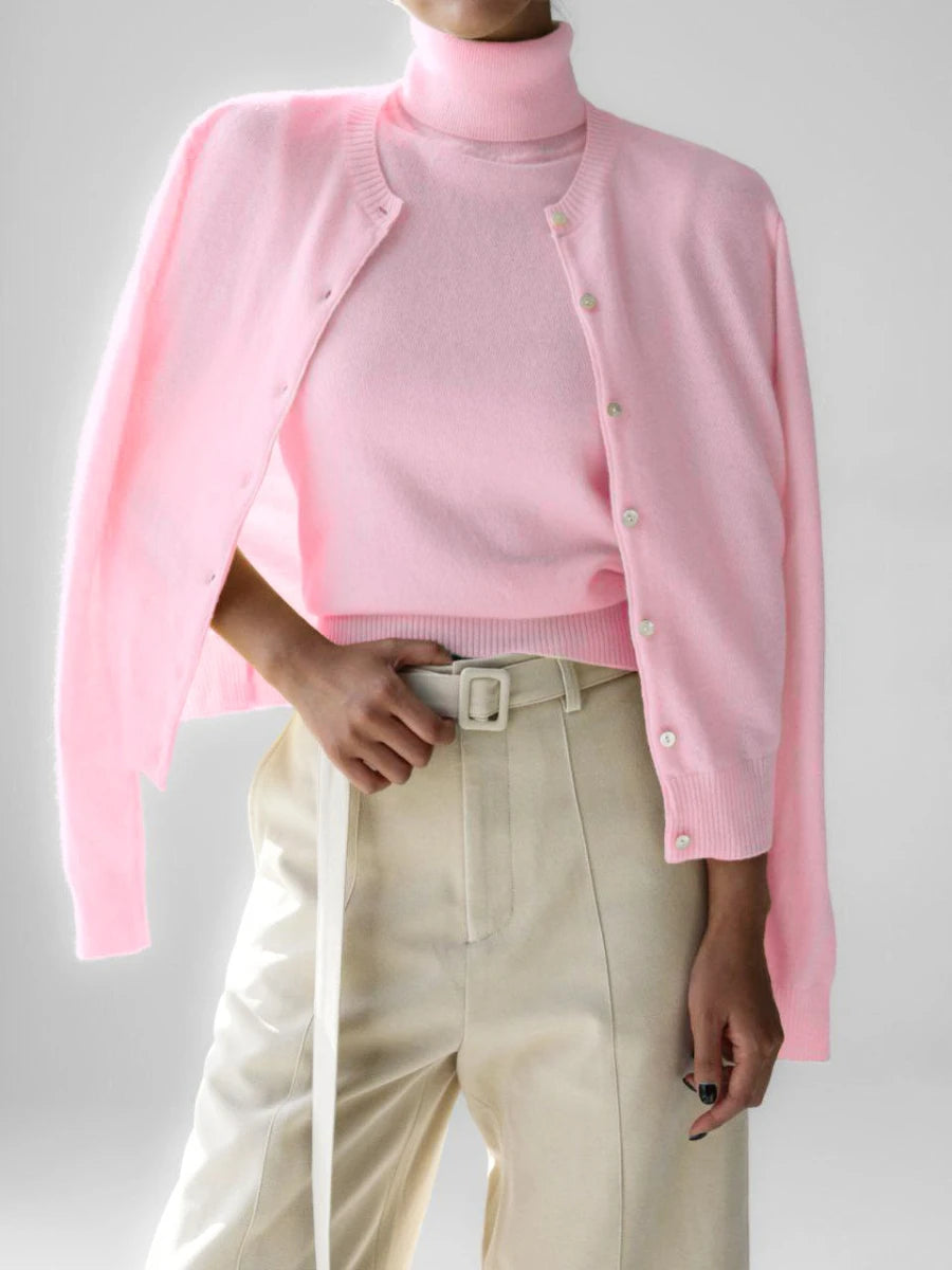 Mune | Women's Knit Cardigan and Turtleneck Sweater Set