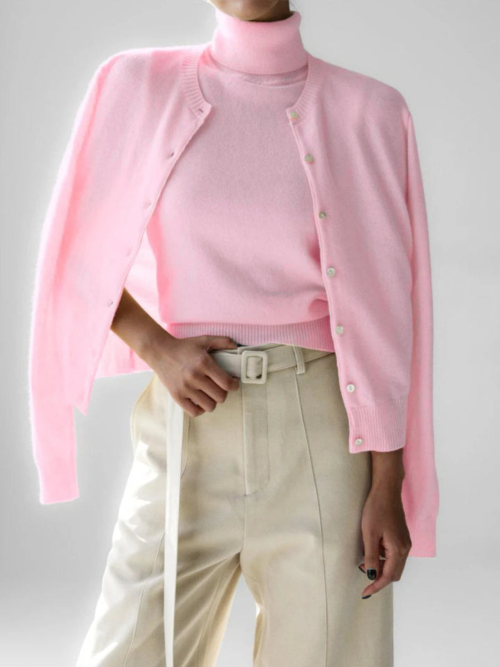 Mune | Women's Knit Cardigan and Turtleneck Sweater Set
