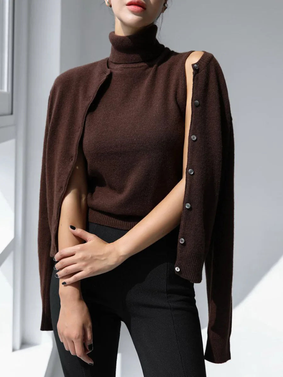 Mune | Women's Knit Cardigan and Turtleneck Sweater Set