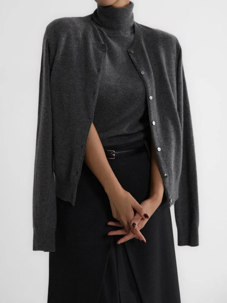 Mune | Women's Knit Cardigan and Turtleneck Sweater Set