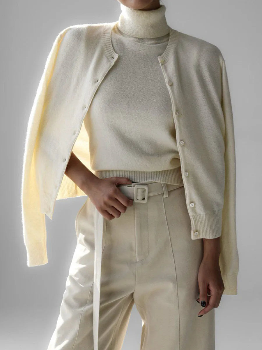 Mune | Women's Knit Cardigan and Turtleneck Sweater Set