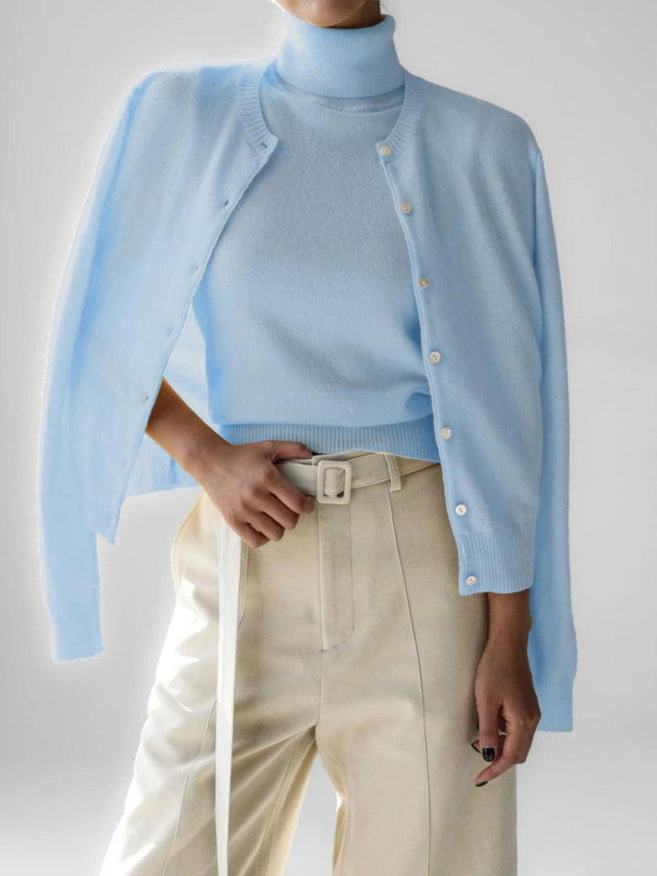 Mune | Women's Knit Cardigan and Turtleneck Sweater Set