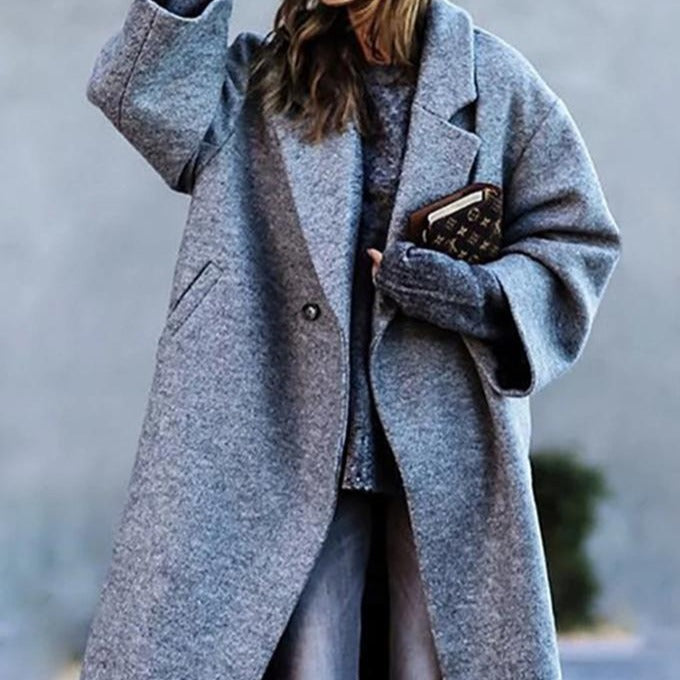 Men's Coat Long | Oversized Winter Coat with Notch Lapel & Pockets