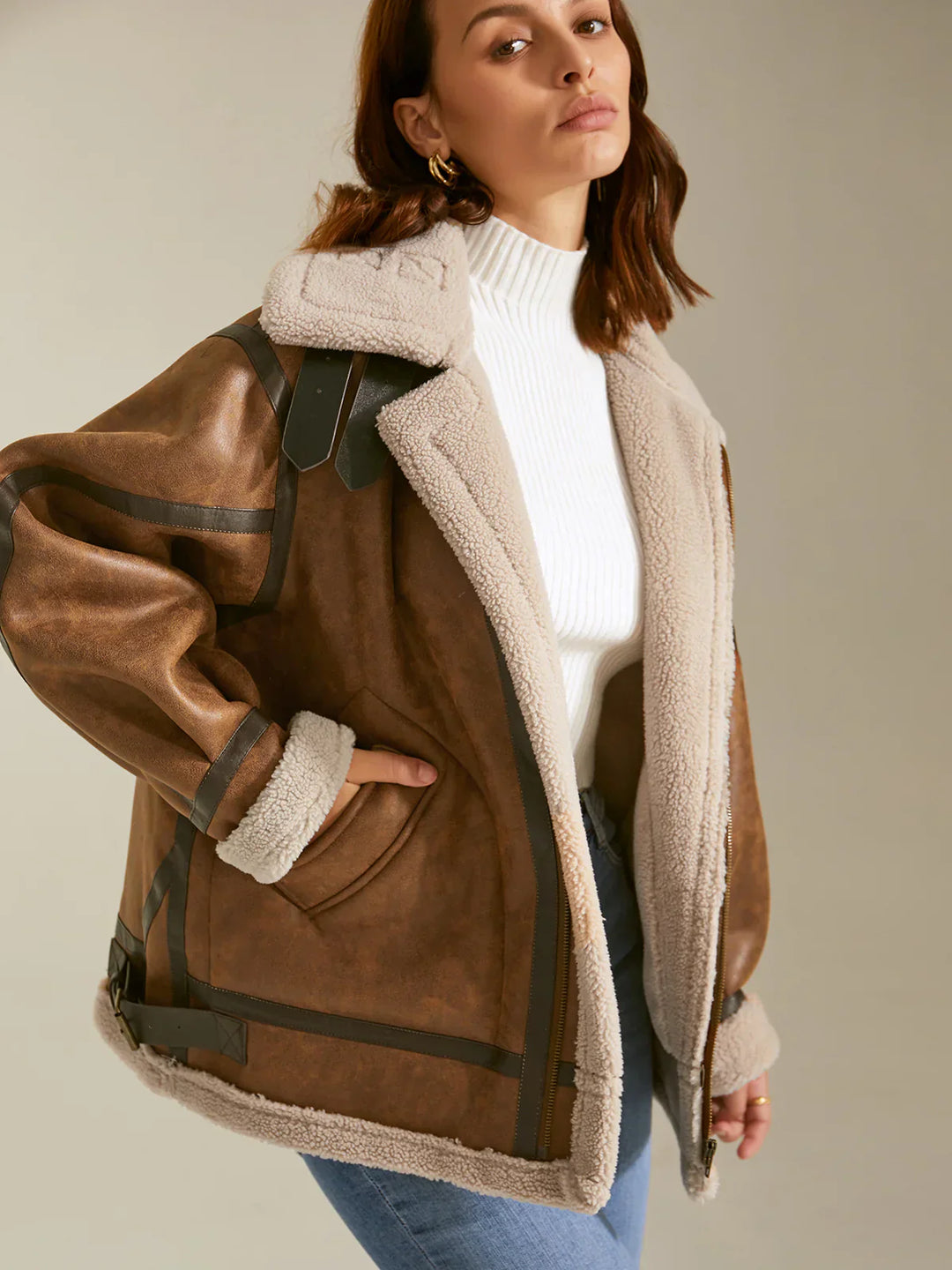 Mune | Padded Suede Shearling Flight Jacket