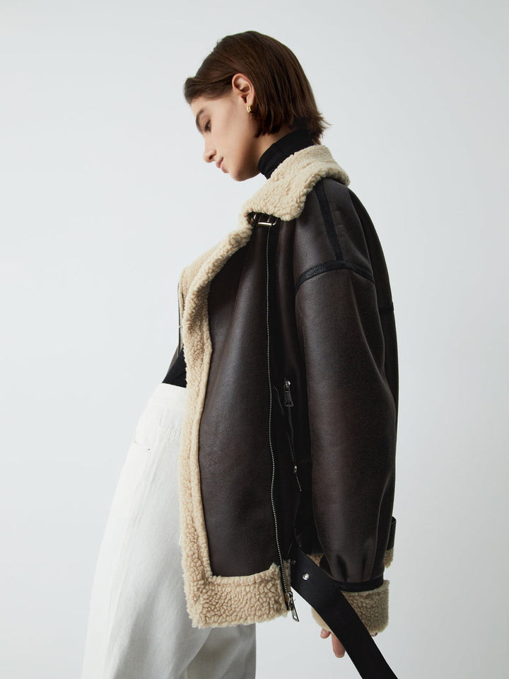 Mune | Brown Leather Pilot Jacket for Women