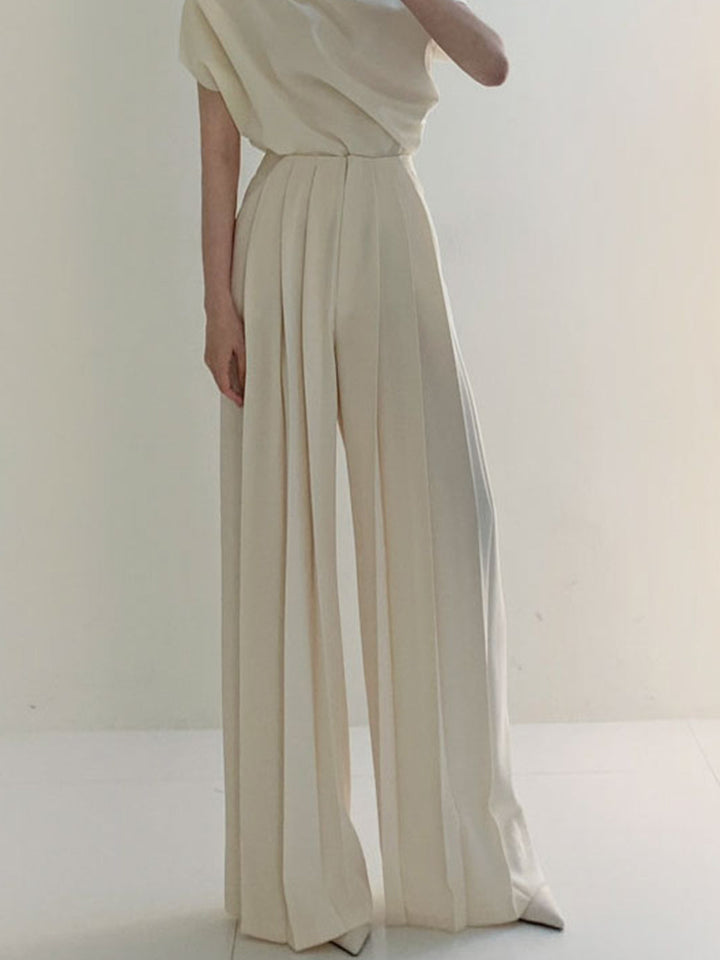 Mune | Elegant Pleated High Waist Pants with Wide Leg