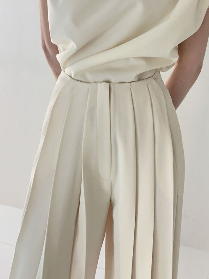 Mune | Elegant Pleated High Waist Pants with Wide Leg
