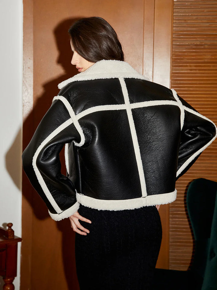 Mune | Lined Contrast Trim Faux Leather Jacket