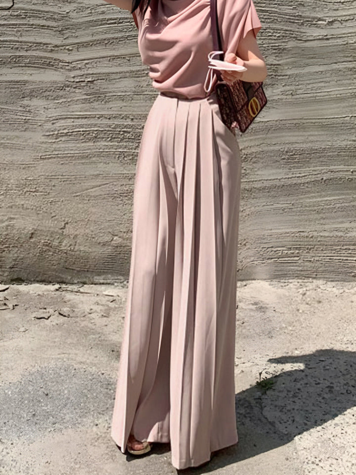 Mune | Elegant Pleated High Waist Pants with Wide Leg
