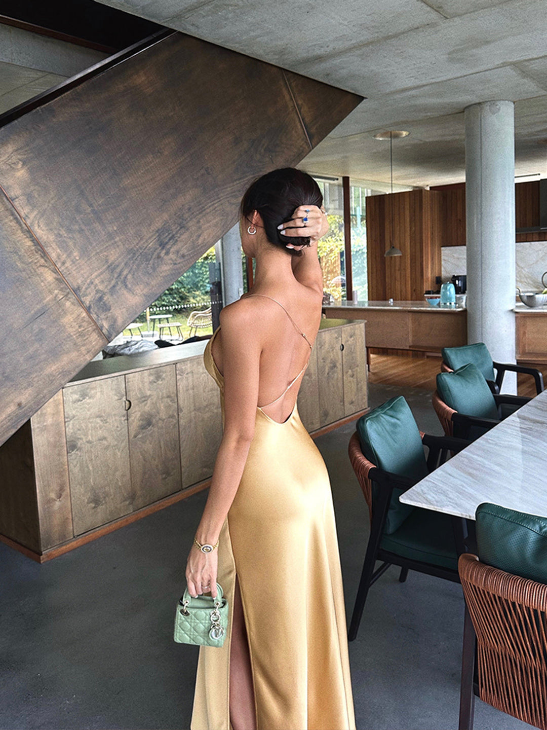 Mune Fashion | Satin Backless Maxi Dress with Slit