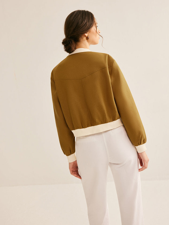 Mune | Crew Neck Contrast Trim Button Jacket