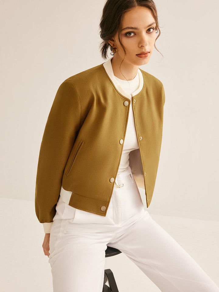 Mune | Crew Neck Contrast Trim Button Jacket