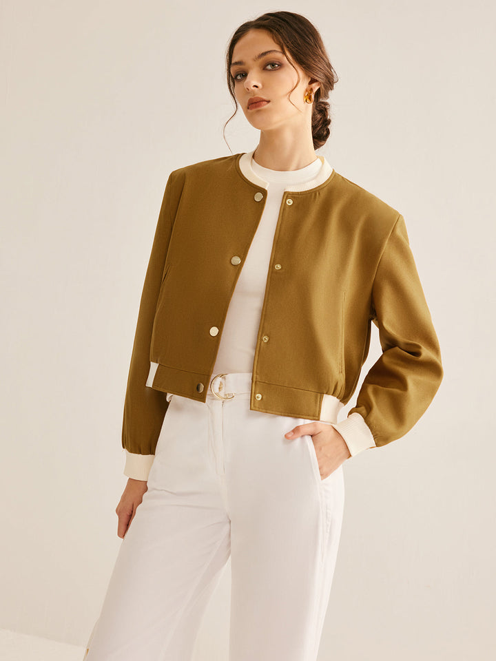 Mune | Crew Neck Contrast Trim Button Jacket