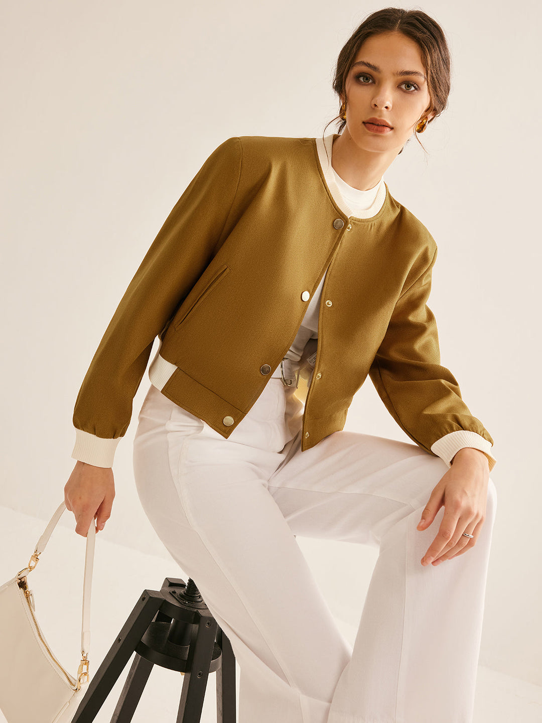 Mune | Crew Neck Contrast Trim Button Jacket