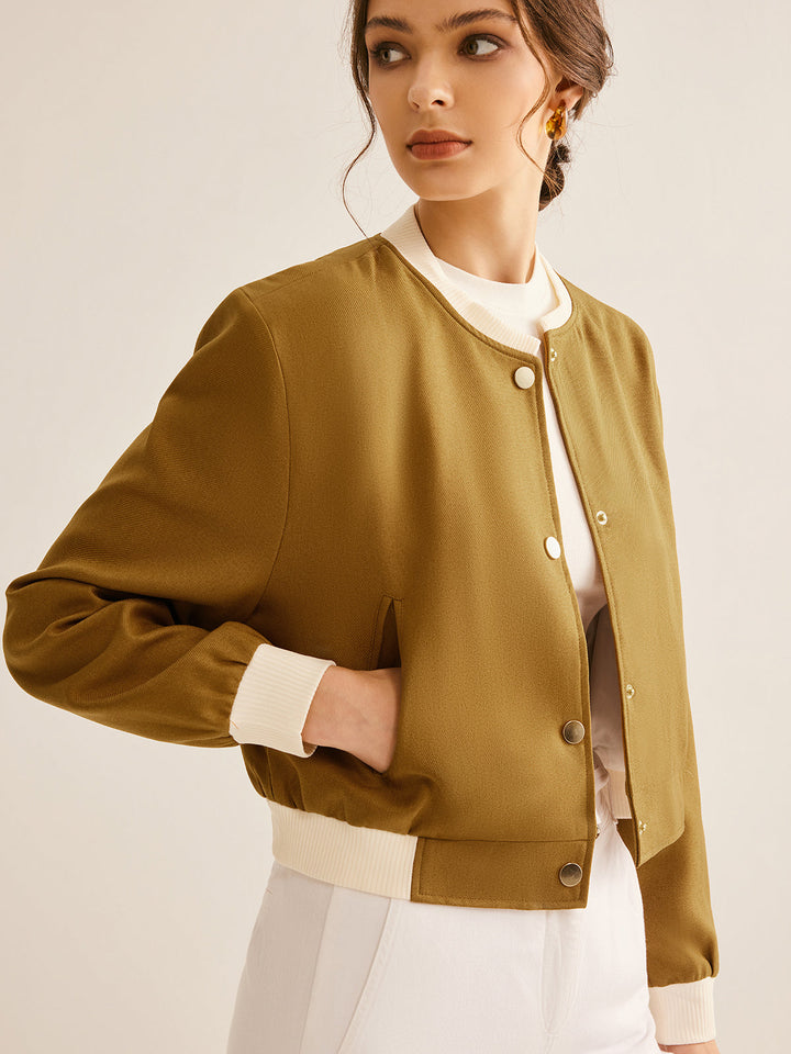 Mune | Crew Neck Contrast Trim Button Jacket