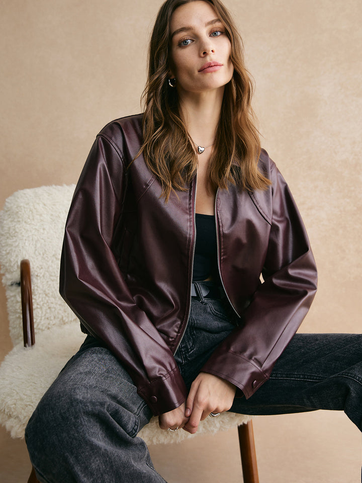 Mune | Zipper Pu Leather Short Jacket