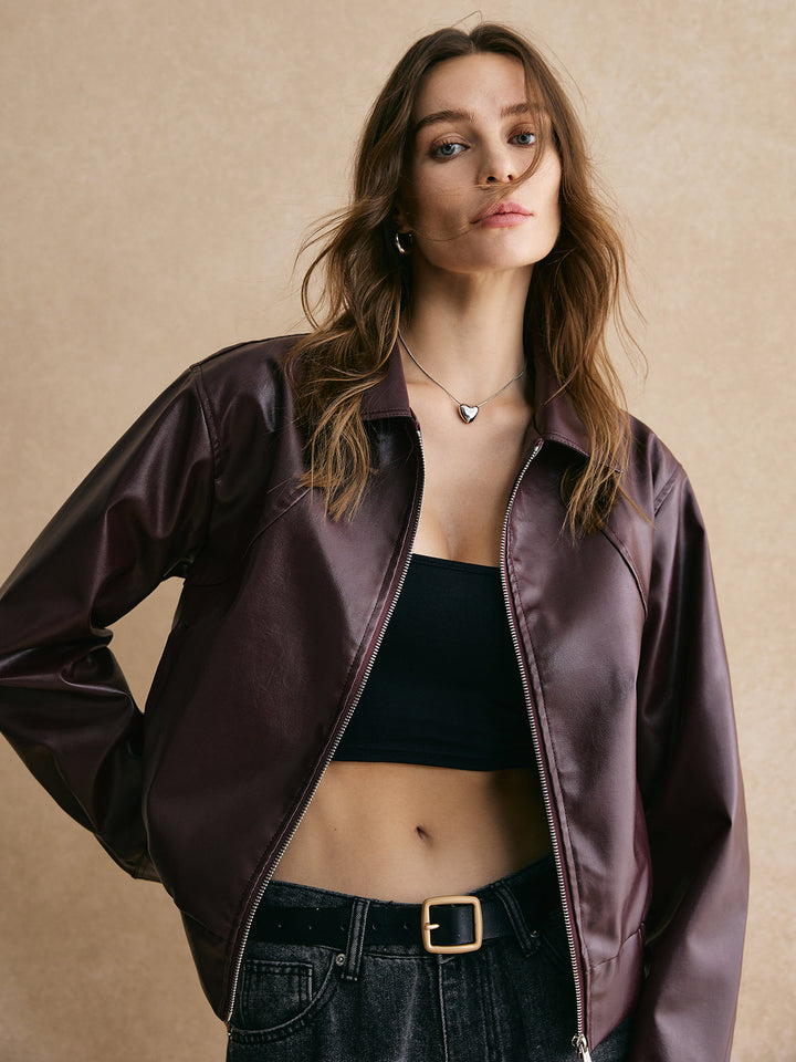 Mune | Zipper Pu Leather Short Jacket