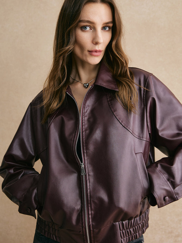 Mune | Zipper Pu Leather Short Jacket