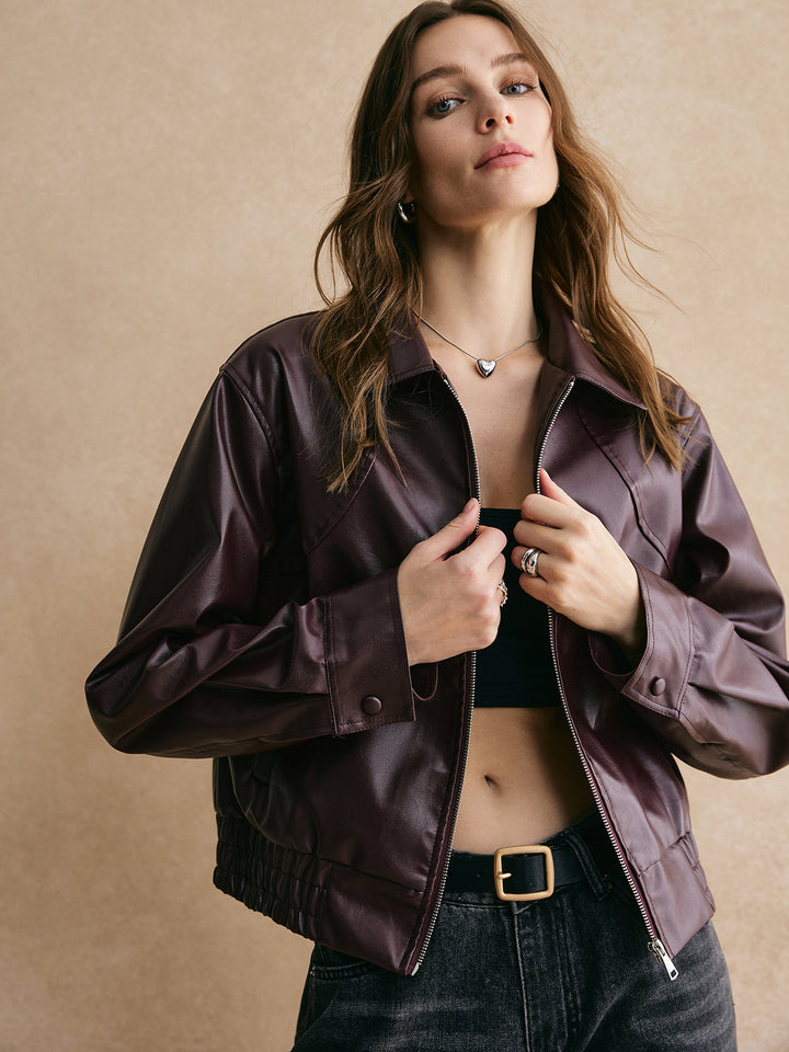 Mune | Zipper Pu Leather Short Jacket