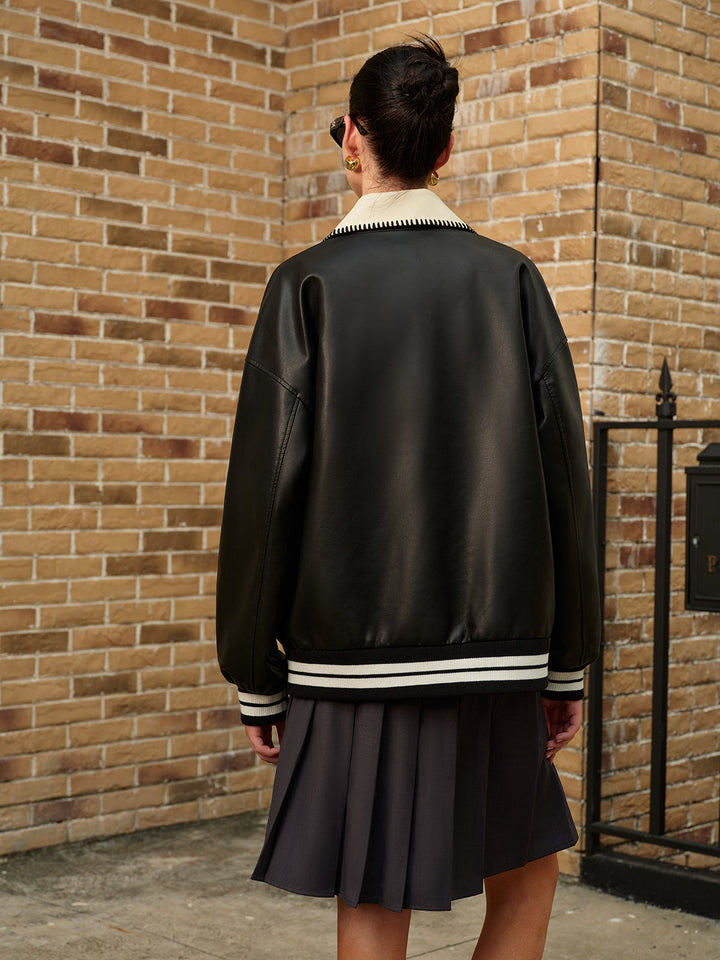 Mune | Collar Pu Leather Bomber Jacket