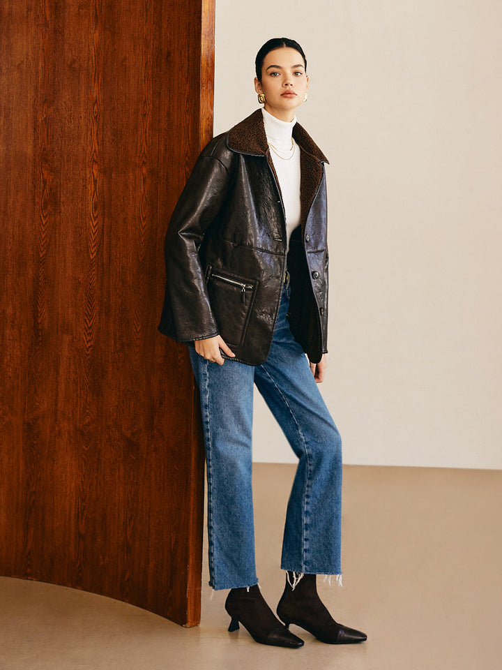 Mune | Side Faux Leather Fleece Jacket