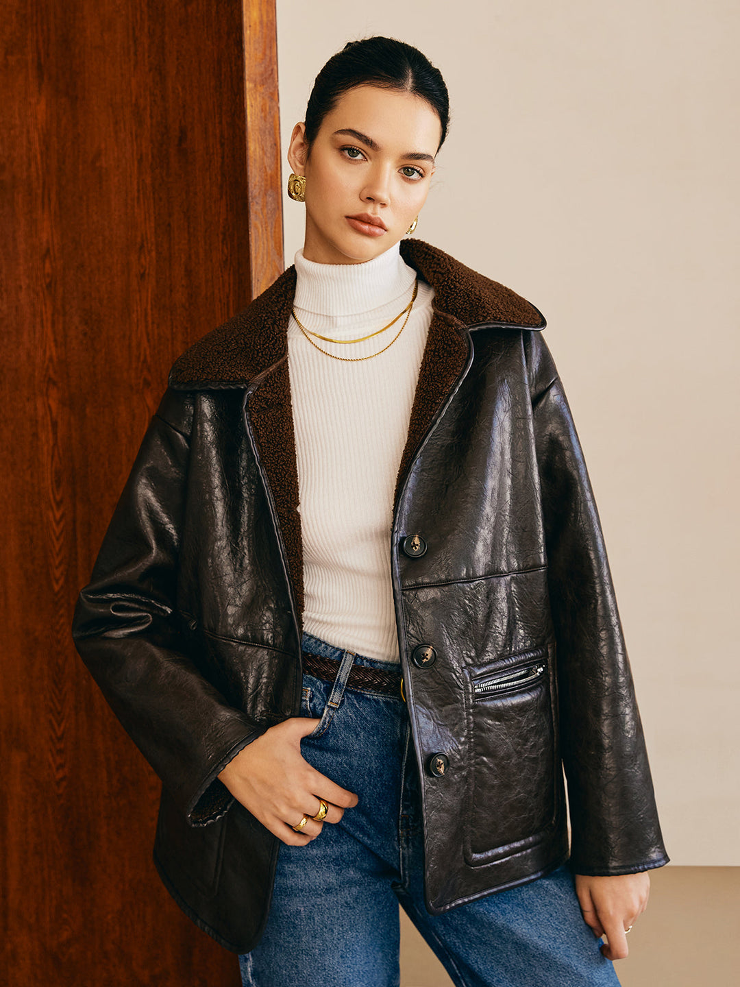 Mune | Side Faux Leather Fleece Jacket