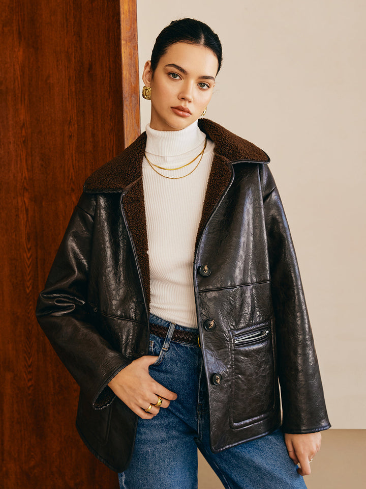 Mune | Side Faux Leather Fleece Jacket