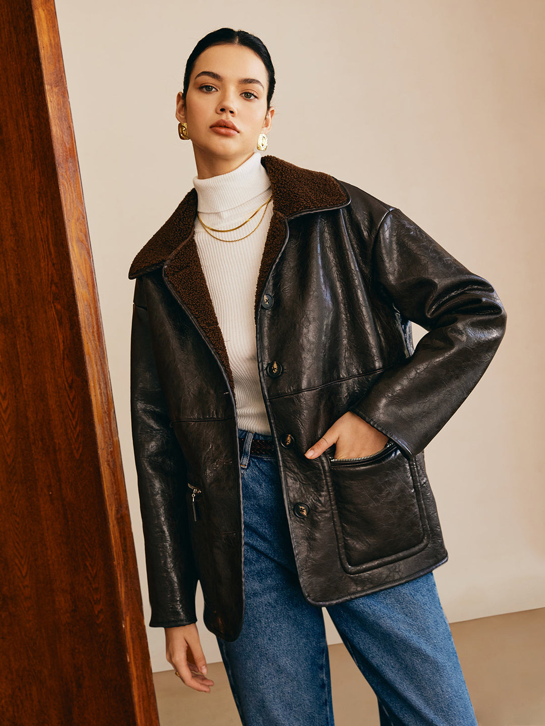 Mune | Side Faux Leather Fleece Jacket