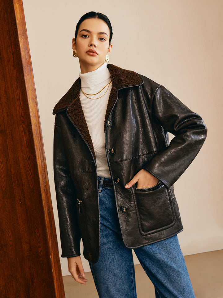 Mune | Side Faux Leather Fleece Jacket