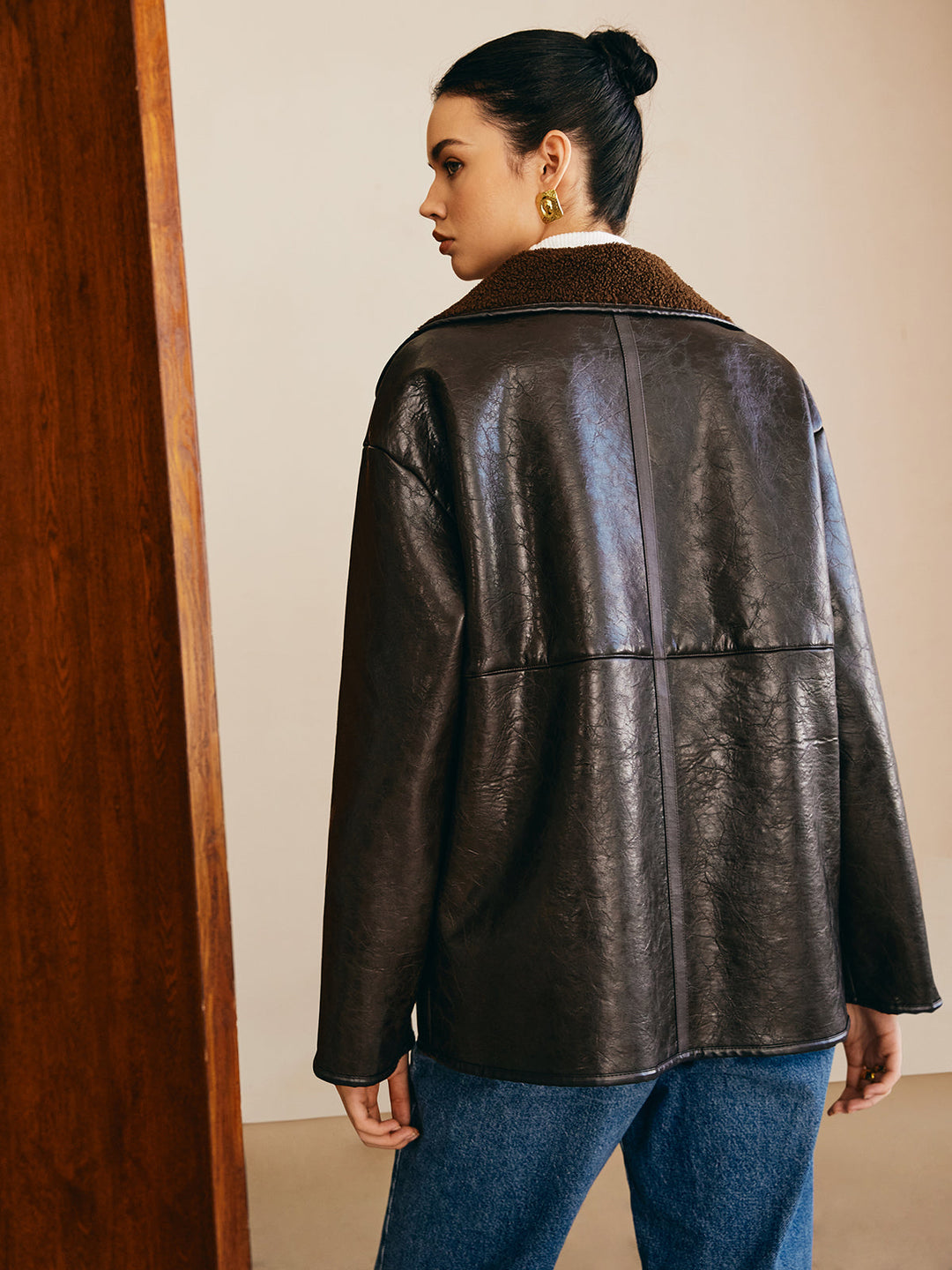 Mune | Side Faux Leather Fleece Jacket