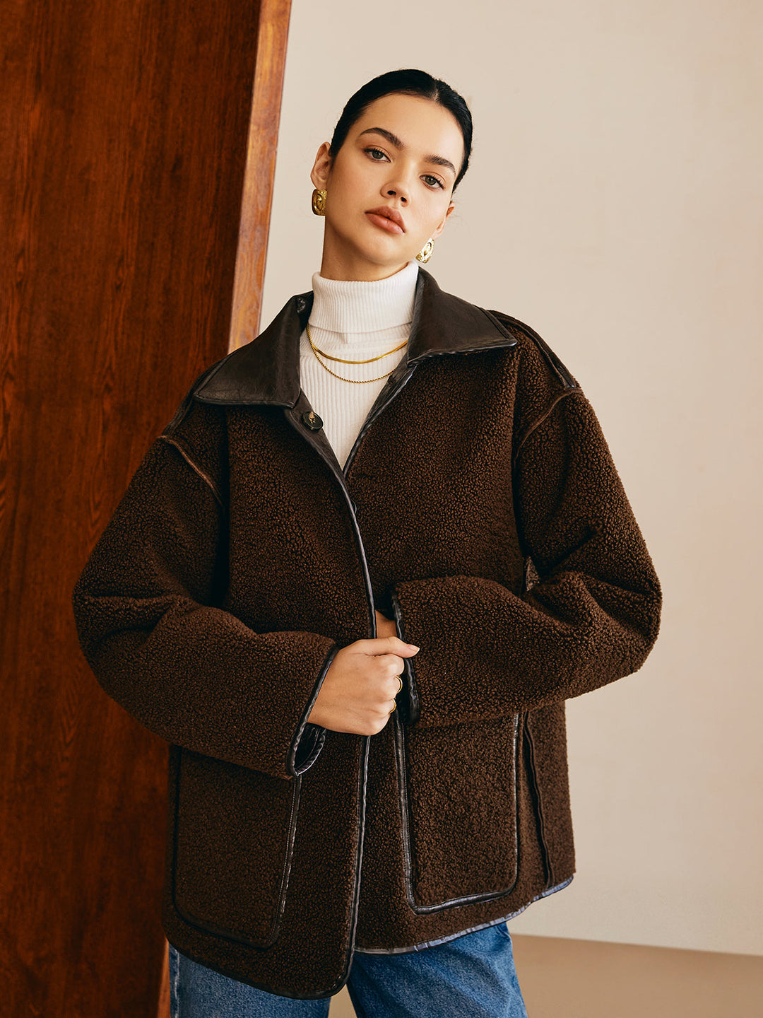 Mune | Side Faux Leather Fleece Jacket