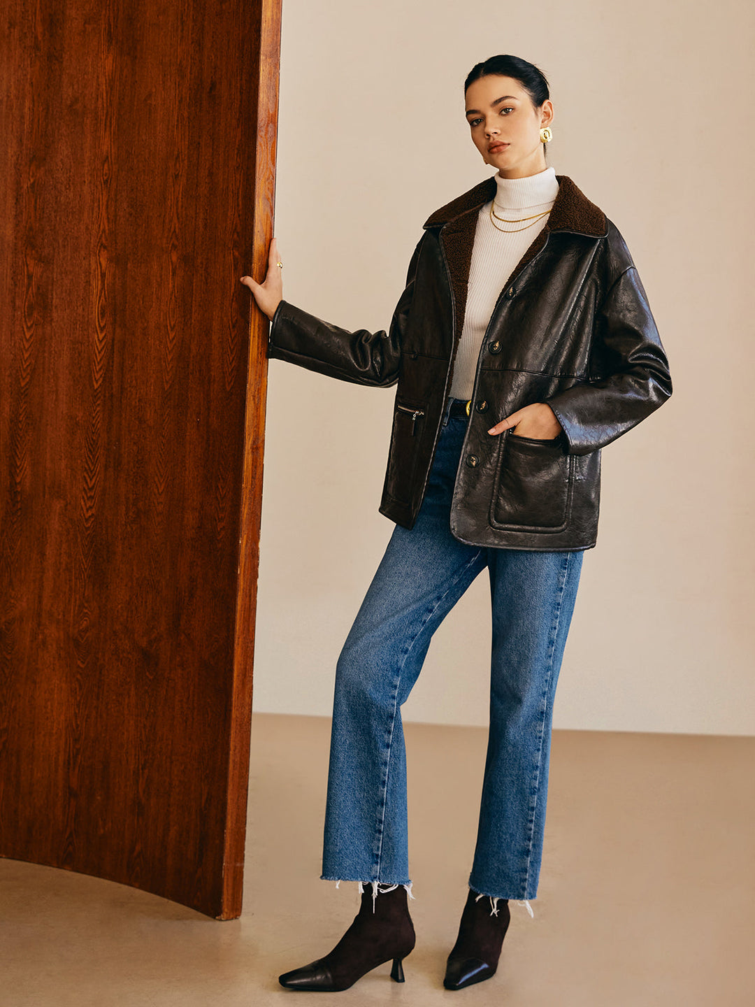 Mune | Side Faux Leather Fleece Jacket