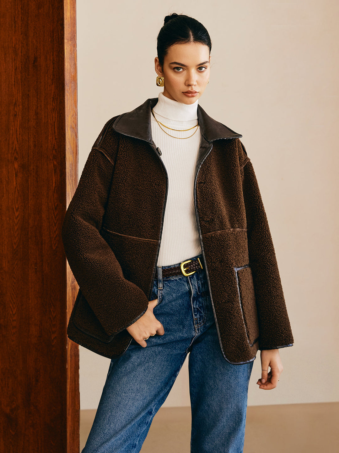 Mune | Side Faux Leather Fleece Jacket