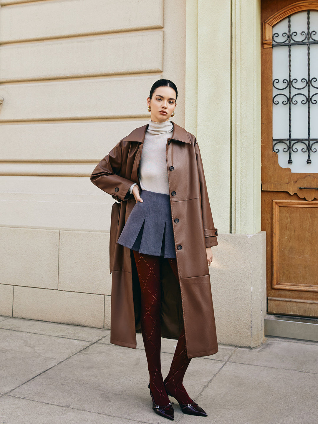 Mune | Faux Leather Long Jacket